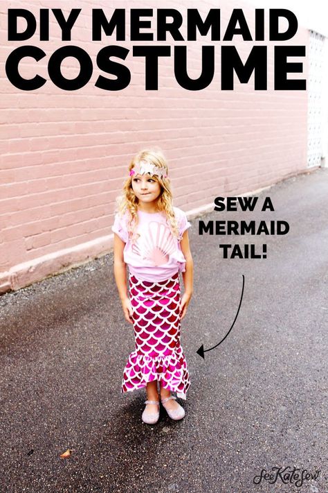 DIY MERMAID COSTUME | DIY Halloween Costume | DIY Mermaid Tail | Things to Make with a Cricut | Things to Make with a Cricut Easy Press 2 | How to Make Fabric with a Cricut | How to Make a Mermaid Costume || See Kate Sew #diymermaidcostume #diyhalloweencostume #diycostume #mermaidtail #cricut #cricuteasypress #seekatesew How To Make A Mermaid Tail Costume, How To Sew A Mermaid Tail, Kid Mermaid Costume, Mermaid Tail Diy Costume, Diy Kids Mermaid Costume, Diy Mermaid Tail For Kids, Mermaid Costumes Diy, How To Make A Mermaid Tail, Mermaid Costume Kids Diy