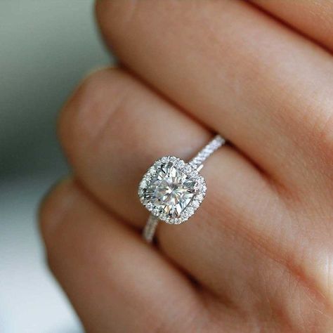 Round And Square Engagement Ring, Engagement Ring Diamond Halo, Cushion Engagement Ring With Bandsilver, Round Engagement Ring With Pave Wedding Band, Cushion Promise Rings, Cushion Halo Round Diamond Engagement Ring, Halo Cushion Cut Engagement Ring With Wedding Band, Dream Halo Engagement Rings, Moissanite Wedding Rings Round