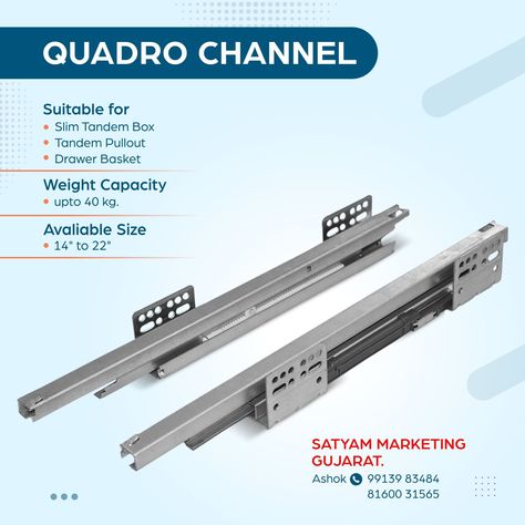 Keep your kitchen organized and accessible with the QUADRO CHANNEL, Perfect for Slim Tandem Box, Tandem Pullout, and Drawer Basket!
Satyam Marketing
Contact: Mr. Ashok Dhinoja- + 91 9913983484, 8160031565
#SatyamMarketing #QuadroDrawerRunners #QuadroRunners #QuadroDrawerChannel #FurnitureHardware #SoftClosingQuadroChannel Reception Counter Design, Building Drawers, Reception Counter, Counter Design, Kitchen Hardware, Furniture Hardware, Tandem, The Meaning, Kitchen Organization