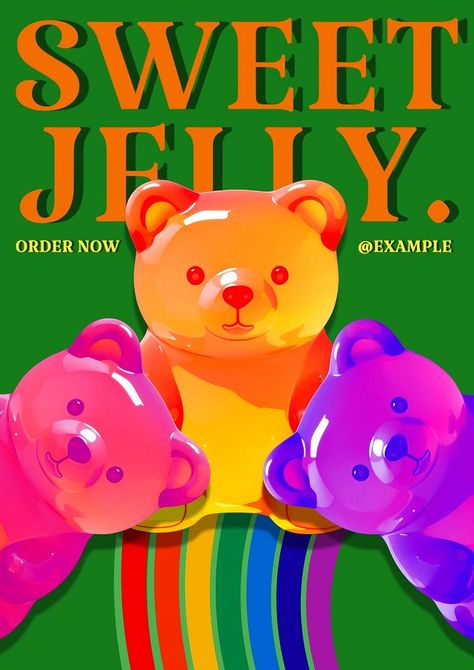 Gummy Bear Poster, Candy Graphic Design, Jelly Bear, Gummy Bear Candy, Candy Poster, Jelly Bears, Posters Inspiration, Illustrator Graphic Design, Adobe Illustrator Graphic Design