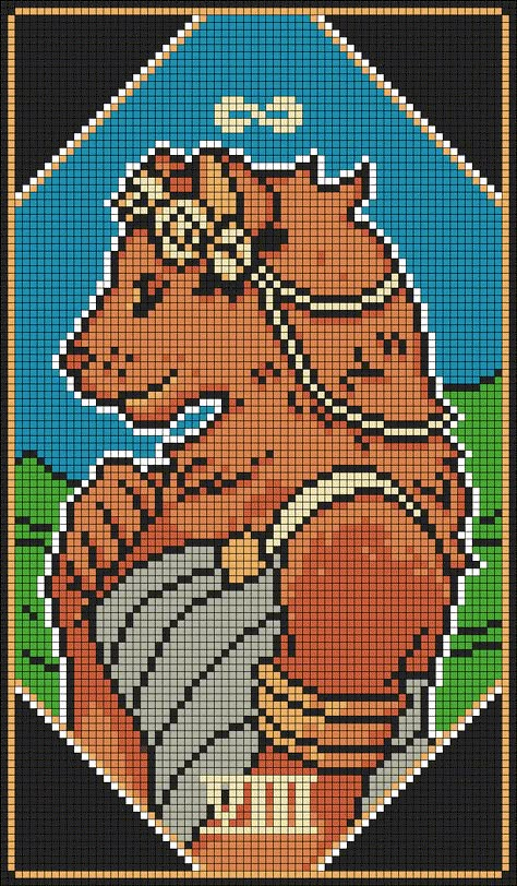 Tarot Cross Stitch, Strength Tarot, Minecraft Pixel Art, Pixel Pattern, Crochet Tapestry, Pixel Art Pattern, Perler Beads Designs, Perler Bead Art, Perler Patterns