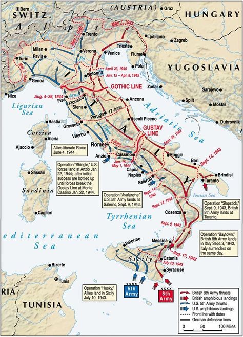 The Italian front, WW2. Ww2 Facts, Wwii Maps, Italian Campaign, Italy History, Military Tactics, Map Worksheets, Teaching History, Military Forces, History Channel