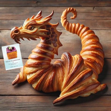 Croissant Dragon, Fancy Croissants, Clay Croissant, Croissant Art, Croissant Cornucopia, Sourdough Rye Bread, Sourdough Rye, Bread Art, Amazing Food Art