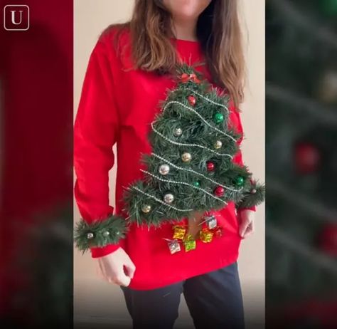 6 Amazing DIY Ugly Christmas Sweater Ideas (Including 1 for Hanukkah) | Upstyle Diy Ugly Sweater Ideas Hilarious, Diy Christmas Ugly Sweater Ideas, Diy Christmas Sweater Ideas, Diy Ugly Christmas Sweater Ideas, Ugly Christmas Sweater Ideas, Christmas Sweater Ideas, Ugly Hanukkah Sweater, Ugly Christmas Sweater Outfit, Ugly Christmas Tree