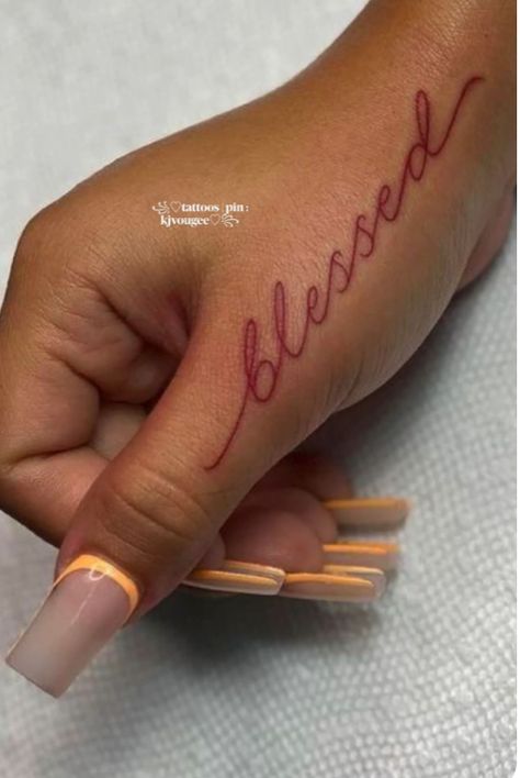 Cute Tattos For Black Women, Blessed In Cursive Tattoo, Isiah 54:17 Tattoos, Really Small Tattoos Simple, Silhouette Tattoos Woman Black, Two Inch Tattoo, Tattoo Ideas Female In Spanish, Blessed Hand Tattoos For Women, Small Tattoos Woman