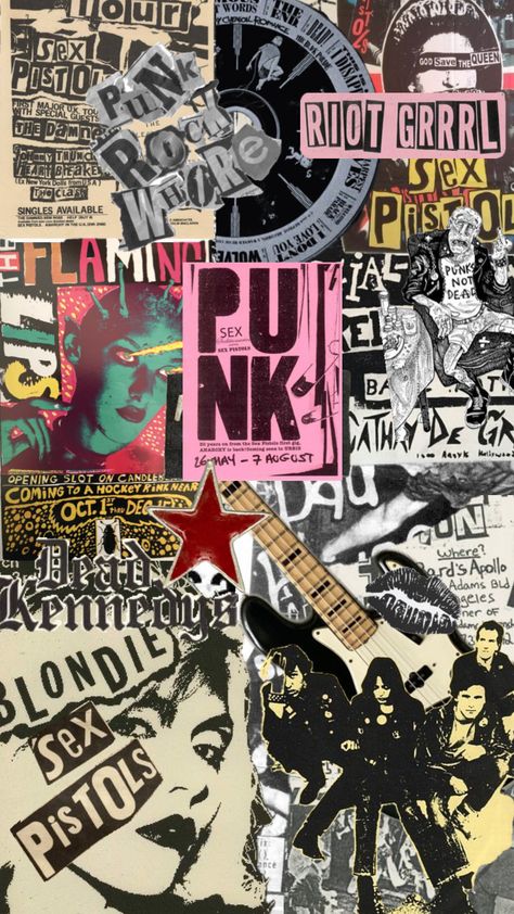 #punkrock #rock #vintage #sexpistols #music Punk Background Wallpapers, Punk Rock Background, Punk Rock Aesthetic Wallpaper, Punk Rock Wallpaper, Gcse Music, Punk Background, Punk Collage, Colorful Punk, Rock Collage