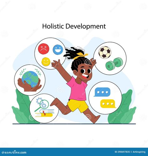 Early holistic education for children. Kid preschool learning, social, emotional, physical, mental, and intellectual growth. Toddler cognitive and emotional development. Flat vector illustration Social Illustration, Development Illustration, Kids Preschool Learning, Holistic Development, Holistic Education, Abstract Animal Art, Flat Vector Illustration, Childhood Development, School Related