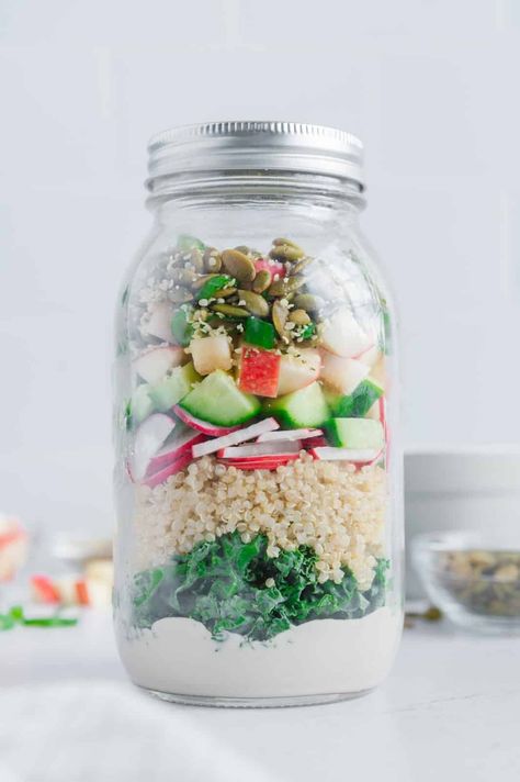 Kale Salad in a Jar Vegan Picnic, Salad In A Jar, Picnic Ideas, Kale Salad, Picnic Foods, In A Jar, Kale, Salad