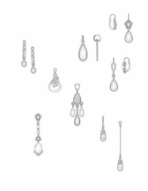 Jewelry Sketch Design, Anime Accessories Jewelry, Earrings Sketch, Manga Earrings, Earrings Drawing, Manga Jewelry, Jewelry Logo Ideas, Jewelry Sketches, Jewelry Sketch