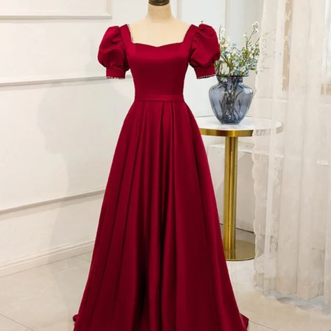 Luulla - Shopping Cart Red Dress With Puffy Sleeves, Red Bridesmaid Dresses With Sleeves, Red Puffy Sleeve Dress, Vintage Style Formal Dresses, Modest Red Bridesmaid Dresses, 70s Style Prom Dress, Red Prom Dress Princess, Modest Red Dresses, Red Modest Prom Dresses