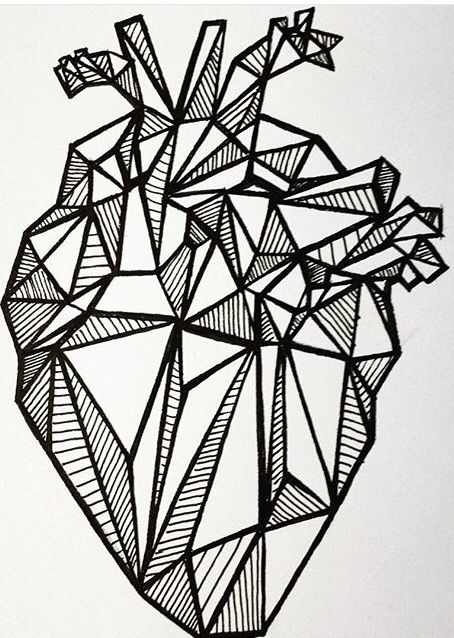 Zentangle heart Abstract Heart Drawing, Triangle Art Drawing, Heart Line Drawing, Zentangle Heart, Geometric Art Animal, Triangle Art, Polygon Art, Doodle Art Journals, Abstract Art Diy