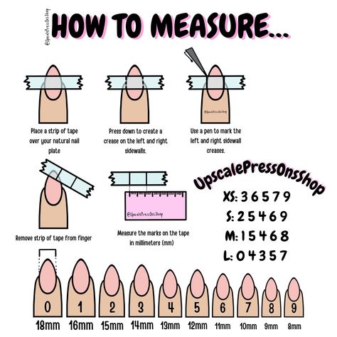 Press On Nail Measurement Chart, Press On Measurements, Press On Nails Measurements Chart, Nail Measurement Chart, Press On Nails Inspiration, Press On Nails Size Chart, Press On Sizing Chart, Making Press On Nails, Nail Size Chart