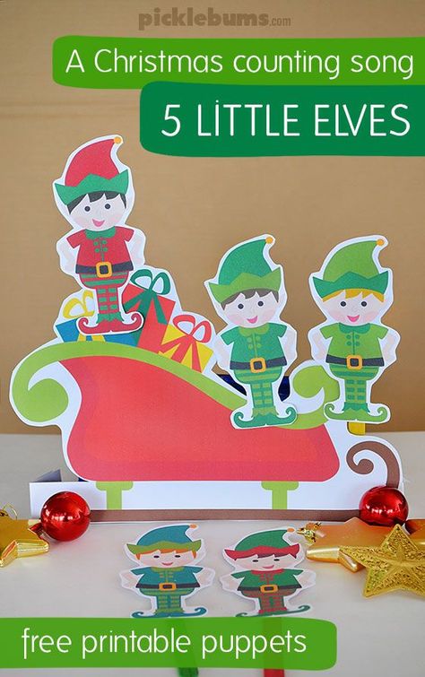 Five Little Elves Song – Free Printable Puppets Elf Song, Preschool Christmas Songs, Printable Puppets, Elf Workshop, Kindness Elves, Children Songs, Christmas Learning, Elves Christmas, Christmas Preschool