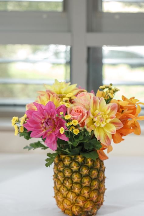 Pineapple Floral Arrangement from a Tutti Frutti Birthday Party via Kara's Party Ideas | KarasPartyIdeas.com (15) Twotti Fruity, Tutti Frutti Birthday Party, Pineapple Birthday Party, Tutti Frutti Party, Fruit Birthday Party, Pineapple Birthday, Fruit Birthday, Flamingo Birthday Party, Luau Birthday Party