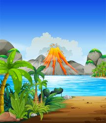 Volcano Mural, Diorama Animals, Volcano Illustration, Volcano Drawing, Volcano Wallpaper, Drawing Ocean, Volcano Pictures, Dinosaur Kids Room, Lotus Flower Wallpaper