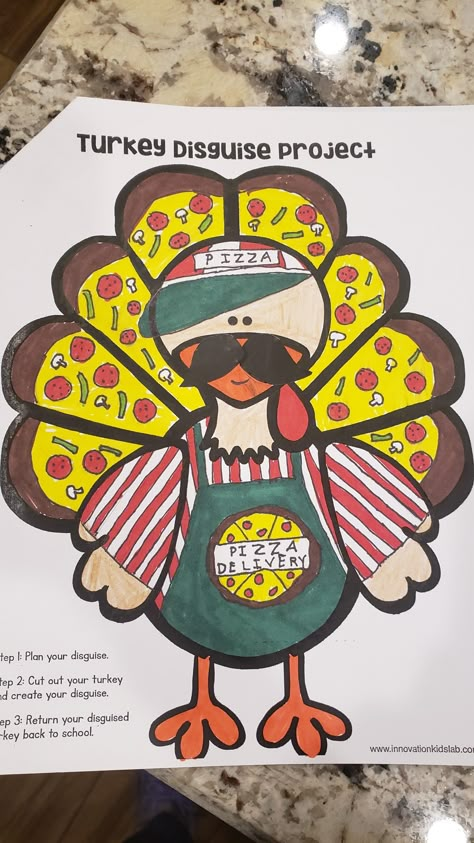 Turkey Disguise Project Pizza Delivery, Pizza Turkey Disguise, Disguise A Turkey Pizza, Hidden Turkey Projects For Kids, Turkey Disguise Project Kindergartens, Disguise A Pumpkin, Tom Turkey Disguise, Turkey In Disguise Ideas, Turkey Disguise Project Ideas