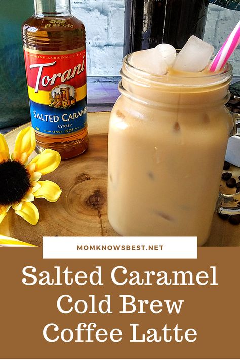 This Dairy-Free Salted Caramel Cold Brew Coffee Latte is an easy, three-ingredient drink that is made with homemade cold brew coffee. Get the amazing recipe! #coffee #coldbrew #coldbrewcoffee #latte #homemade #DIY #coffeebreak #Ilovecoffee #toroni #caramel #syrup #best #easy Salted Caramel Cold Brew, Caramel Cold Brew, Salted Caramel Syrup, Diy Iced Coffee, Caramel Iced Coffee Recipe, Homemade Cold Brew Coffee, Healthy Iced Coffee, Best Cold Brew Coffee, Brew Coffee Recipe