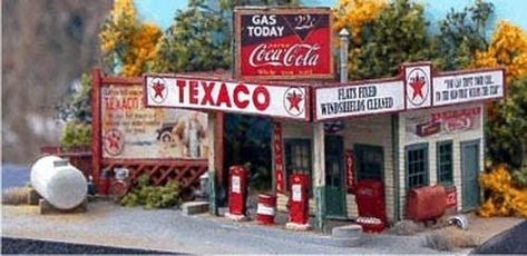 Scale Bar, Vintage Gas Pumps, Toy Trains Set, Laser Cut Kit, Old Gas Stations, Model Train Sets, Gas Stations, Wood Structure, Gas Pumps