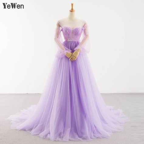 Pastel Purple Long Dress, Purple Prom Dresses With Sleeves, Lavender Gowns Elegant, Lavender Prom Dress Long, Vestido Color Lila, Lilac Dresses, Long Sleeve Dress Outfit, Lilac Prom Dresses, Lavender Gown