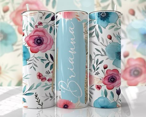 Pink And Blue - Floral - 20oz Skinny Seamless Tumbler Wrap PNG - Sublimation Tumbler Template - EmmePrintCo Easter Tumblers, Commercial Use Fonts, Floral Tumbler, Glitter Photo, Tumbler Template, Custom Tumbler Cups, Cute Shirt Designs, Tumbler Ideas, Grafic Design