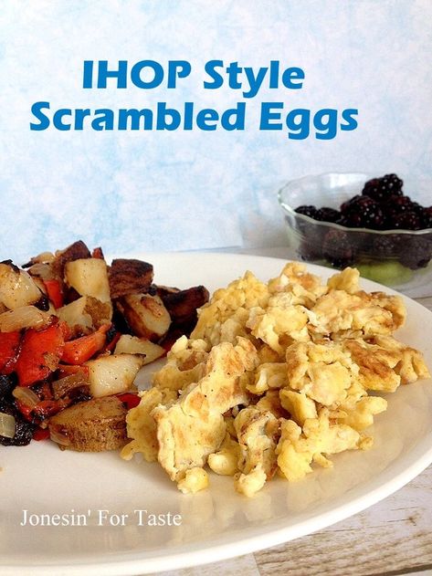 IHOP Style scrambled eggs- A little pancake batter adds volume and a little extra flavor to your standard scrambled eggs. Ihop Egg Recipe, Ihop Pancake Recipe Copycat, Breakfast American, I Hop Pancake Recipe, Eggs And Bread, Brunch For A Crowd, Scrambled Eggs Recipe, Steak Tips, Fluffy Eggs