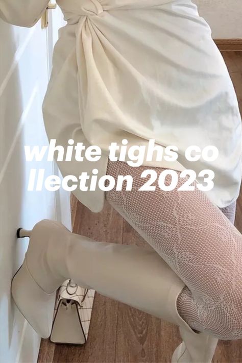 Tight White Trendy Hosiery, Fitted White Hosiery With Lace Trim, Trendy White Knee-high Hosiery, White Lace Tights Outfit, White Fishnet Outfit, Elegant Tight White Tights, White Tights Outfit Coquette, White Socks Outfit, Lace Tights Outfit