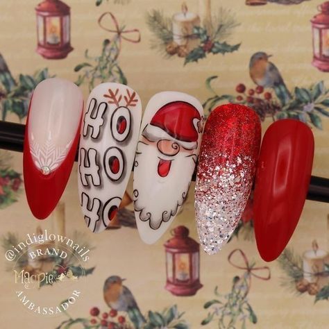 Santa Nail Art, Nail Noel, Nail Art Noel, Quick Nail Art, Santa Nails, Xmas Nail Art, Festive Nail Art, Cute Christmas Nails, Christmas Gel Nails