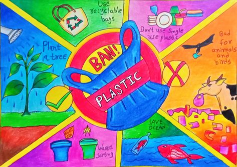 Single Use Plastic Poster Drawing, Avoid Plastic Poster, Ban Plastic Poster Drawing, Say No To Plastic Posters Drawing, Poster Sampah Plastik, Beat Plastic Pollution Poster, Stop Using Plastic Posters, Cleanliness Drawing, Cleanliness Poster