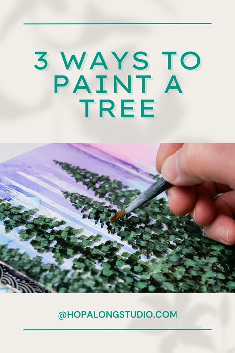 Do you struggle with painting trees? It looks easy, but then why do our trees end up looking like blobs?  There’s nothing more frustrating than creating a beautiful project and then have your focal image, the beautiful trees, not work out.   If this happens to you, you’re not alone. Painting trees can be easy if you understand a few fundamental things to help you get the best results.  Before we start painting, let’s talk about what we’re trying to draw. Diy Painting Trees On Canvas, Looking Up Through Trees Painting, Painting Evergreen Trees Acrylic, How To Paint Winter Trees, How To Paint Tree Leaves, Acrylic Trees Painting, Painted Trees On Wood, Pine Tree Painting Tutorials, Painting Trees Acrylic Tutorial