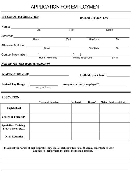 Application For Employment Form, Employment Application Printable, Printable Job Application Forms, Employment Application Form, Business Forms Templates Free Printable, Job Application Example, Application For Employment, Printable Job Applications, Employment Form