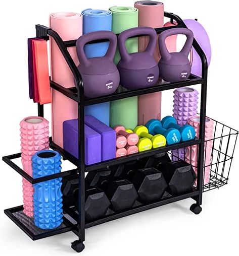 Workout Room Organization, Gym Storage Ideas, Workout Equipment Storage, Equipment Storage Ideas, Gym Equipment Storage, Fitness Equipment Storage, Gym Organization, Mini Gym At Home Ideas, Mini Gym At Home