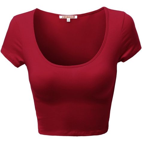 Basic Solid Scoop Neck Slim Fit Short Sleeve Crop Tops Dark Red Size S... ($12) ❤ liked on Polyvore featuring tops, slimming tops, scoopneck top, red short sleeve top, red top and scoop neck top Crop Top Short Sleeve, Scoop Neck Crop Top, Shirts Crop, Short Sleeve Crop Top, Blue Crop Tops, Crop Top And Shorts, Scoop Neck Top, Summer Color, Short Sleeve Cropped Top