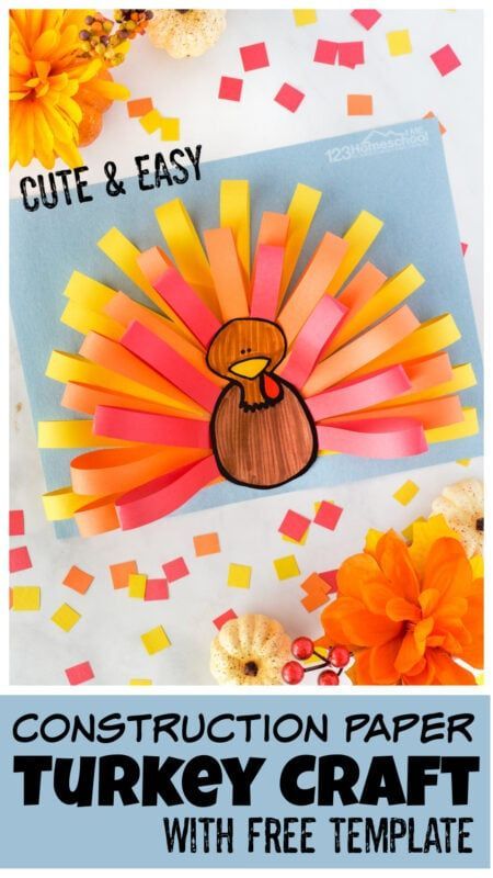 Construction Paper Turkey, Pumpkin Math Activities, Turkey Template, Turkey Crafts Kids, Thanksgiving Math Activities, Paper Turkey, Fun Thanksgiving Crafts, Crafts Printable, Thanksgiving Turkey Craft