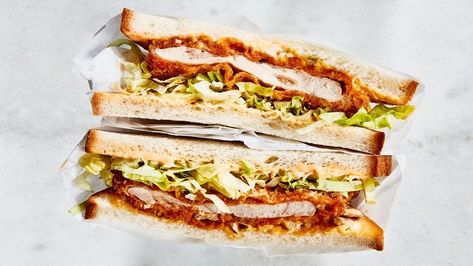 Chicken Katsu Sandwiches Recipe | Bon Appetit  Lower and slower def want chicken to cook Pancakes Protein, Panko Chicken, Monte Cristo Sandwich, Chicken Katsu, Pickle Butter, Smitten Kitchen, Club Sandwich, Boneless Chicken Thighs, Hot Chicken