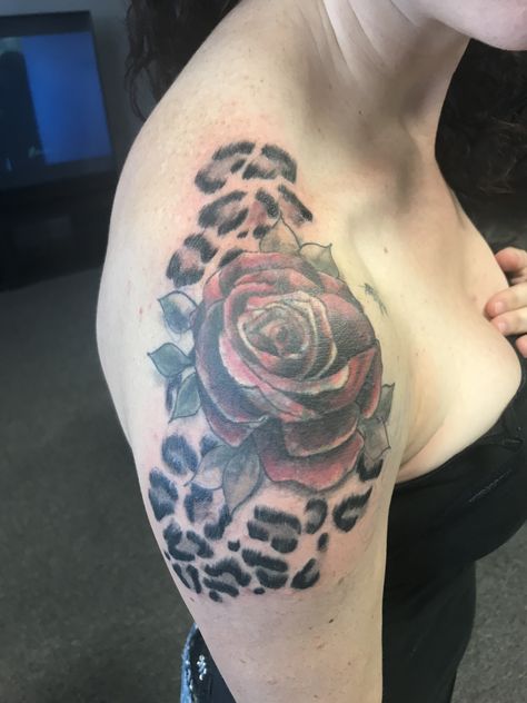 Leopard And Roses Tattoo, Leopard Print Rose Tattoo, Cheetah Print Tattoo, Cheetah Print Tattoos, Leopard Print Tattoos, Forearm Cover Up Tattoos, Tiny Flower Tattoos, Kiss Tattoos, Rose Shoulder Tattoo