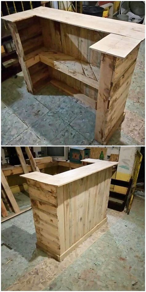 Pallet Counter, Bar En Palette, Diy Pallet Decoration, Wood Bar Top, Wood Pallet Recycling, Pallet Bar Diy, Diy Outdoor Bar, Pallet Bar, Pallet Decor