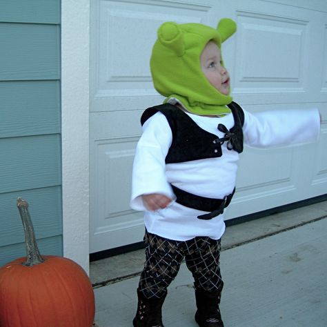 Shrek Toddler Shrek Costume, Baby Shrek Costume, Shrek Family Costume Halloween, Shrek Character Costumes Diy, Shrek 2 Costume, Shrek Characters Cosplay, Halloween Softball, Shrek Costume, Jack And Jack