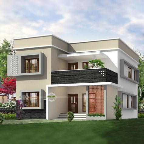 Simple modern house 2 Stories Modern House, Best Two Story House Plans, Front Elevation Of House Modern, House Front Design Balconies, Modern Small House Design Exterior, Modern House Design 4 Bedroom, 3 Bedroom House Plans Modern, Bungalow Design Architecture, Two Story Modern House Plans