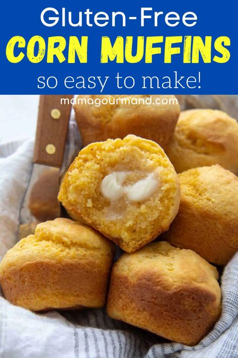 Gluten Free Corn Muffins Recipe, Corn Muffin Recipe, Gluten Free Cornbread Muffins, Gluten Free Corn Muffins, Mini Corn Muffins, Fluffy Cornbread, Gf Treats, Cornmeal Muffins, Corn Muffin