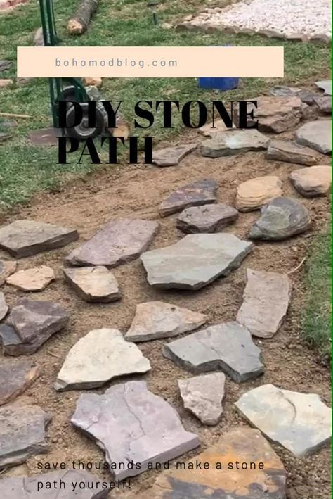 How To Make A Rock Pathway, Diy Rock Walkway, How To Make A Stone Pathway, Walking Stones Pathways, Flagstone Pathway In Grass Paths, Decorative Stones Landscaping, Rock Walkways Paths, Stone Walkways Paths, Stone Landscaping Ideas