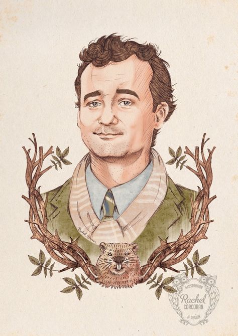 BILL MURRAY Portrait  Movie Poster  Groundhog by Rachillustrates, €50.00 Rocky Horror Illustration, Scrooged Bill Murray, Groundhog Day Movie Poster, Bill Murray Art, Jim Carrey Movie Posters, Jim Carrey Portrait, Cult Movie, Franz Marc, Vintage Man