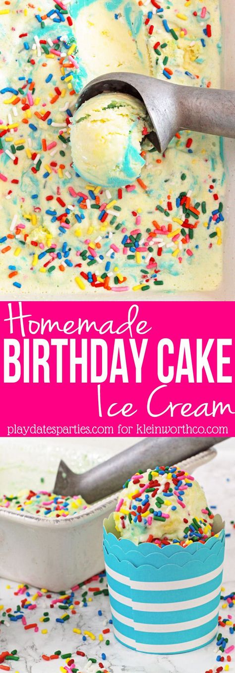 Birthday Cake Ice Cream Recipe, Birthday Cake Ice Cream, Cake Batter Ice Cream, Cake Rainbow, Flavored Ice, Ice Cream Birthday Cake, Blue Frosting, Easy Ice Cream Recipe, Birthday Cake Flavors