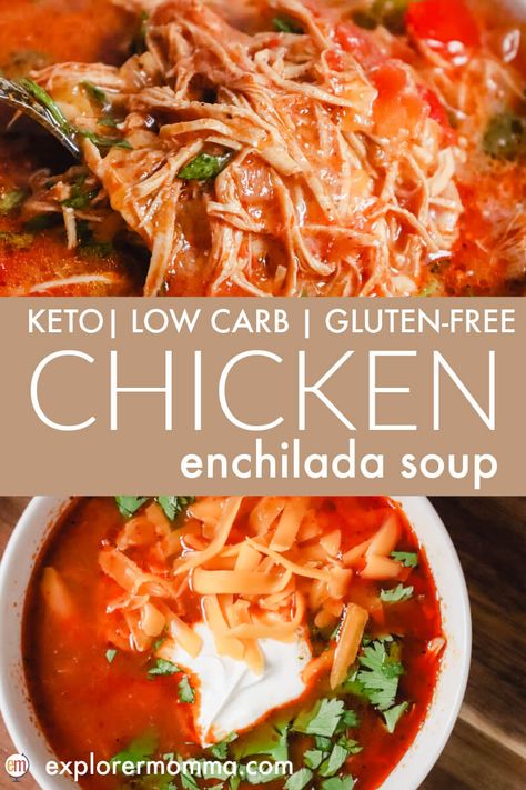 Comforting and delicious, keto chicken enchilada soup is the perfect low carb chicken soup bumped up a notch. Instant Pot (pressure cooker) or slow cooker soup for keto dinners or an easy low carb meal. Keto Chicken Tortilla Soup, Keto Chicken Enchilada Soup, Low Carb Chicken Enchilada Soup, Keto Creamy Buffalo Chicken Enchilada Soup, Green Enchilada Chicken Soup Keto, Keto Chicken Enchilada Soup Crockpot, Low Calorie Chicken Enchilada Soup, Keto Southwest Chicken Soup, Gluten Free Chicken Enchiladas