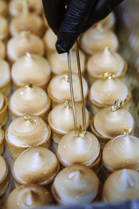 Fine Dining Pastry. Behind the scenes at Jackson and Company catering putting a gold leaf detail on our tartlet. Gold Leaf Food, Edible Gold, Bridal Brunch, Gold Leaf, Fine Dining, Pastry, Cake, Gold