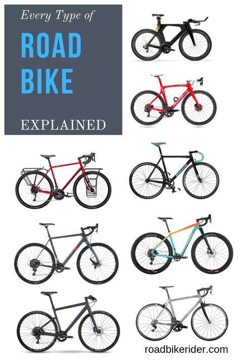 Wonder what the difference is between an aero road bike, a time trial bike, a gravel bike, a cyclocross bike and a touring bike? What about flat bar? We cover all the different types and help you decide what you might want to ride. bicycle types. #cyclingtips #cyclingadvice #cyclingmyths #cyclingequipment #cycling #bicycling #bicycle #thecyclingbug #roadbikerider Types Of Bicycles, Road Bikes, Bike Riding Tips, Best Road Bike, Biking Benefits, Bike Riding Benefits, Bicycle Types, Comfort Bike, Cyclocross Bike