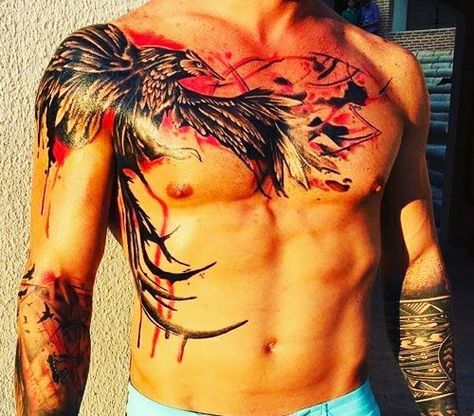 Phoenix Tattoo Men, Chest And Back Tattoo, Phoenix Tattoo For Men, Phoenix Tattoo Ideas, Small Phoenix Tattoos, Phoenix Bird Tattoos, Diy Tattoo Permanent, Phönix Tattoo, Small Chest Tattoos