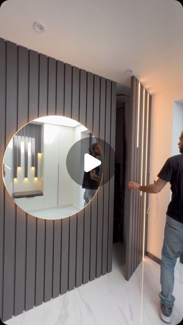 Paras Mani on Instagram: "#fitted #🧿 #manisehgaltiktok #led #bespoke #hiddendoor" Secret Wall Panel Hidden Doors, Hidden Doors In Wall Modern Bathroom, Invisible Framework Door, Wall Panel Hidden Door, Wall Cladding With Hidden Door, Invisible Doors Ideas, Pine Cabin, Secret Doors, Invisible Doors