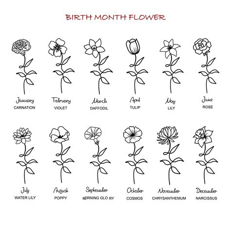 Birth Month Flower Chart, Flower And Name Tattoo, Names Tattoo Design, Tattoo Birth Flower, Birth Month Flowers Tattoo, Birth Month Tattoo, Birth Month Symbols, Name Tattoo Design, Motherhood Tattoos