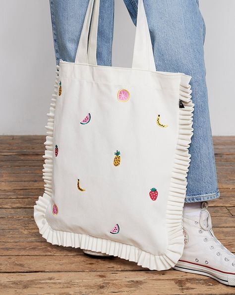 Lazy Oaf Fruit Salad Tote Bag - Everything - Categories - Womens Cool Canvas Totes, Diy Cloth Bag, Cloth Bag Design Ideas, Bag Designs Ideas, Cool Tote Bag Design, Cute Tote Bag Design, Tote Bag Inspiration, Fabric Bag Design, Tote Bags Design