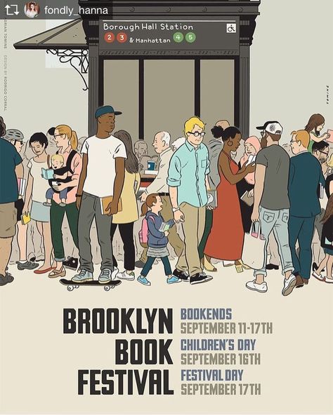 6 Likes, 2 Comments - The Book Fairies New York (@bookfairies_newyork) on Instagram: “This book fairy is stoked for the upcoming Brooklyn Book Festival and so are we! @fondly_hanna…” Ny Subway, New Yorker Covers, Book Festival, Digital Museum, Illustration Fashion Design, Festival Posters, Gig Posters, Comic Styles, Flat Illustration